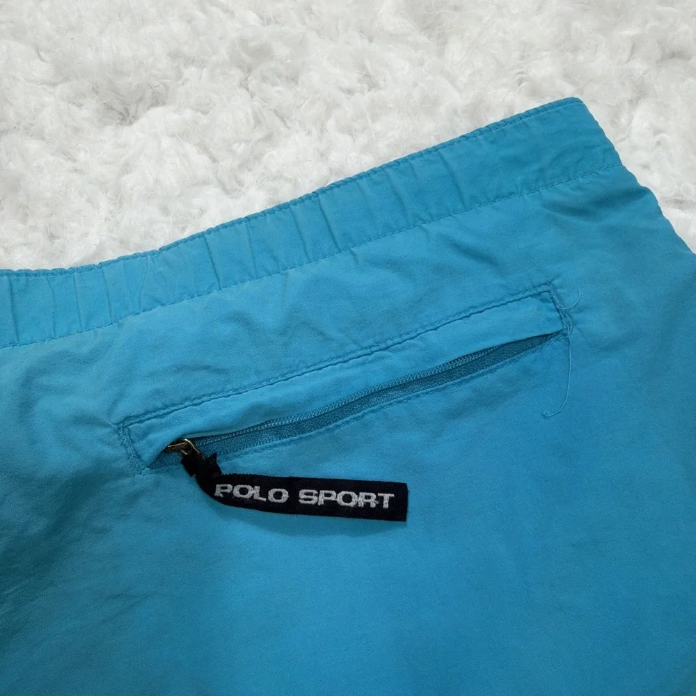 Vtg 90s Polo Sport Flag Ralph Lauren Swim Trunks Shorts Light Blue Baggy Nylon